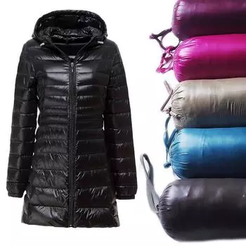 Ультра лёгкая женская удлиненная куртка с капюшоном S вино красного