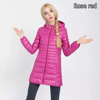 Женская ультралегкая куртка с капюшоном, тонкая парка с длинным рукавом, пальто S красный