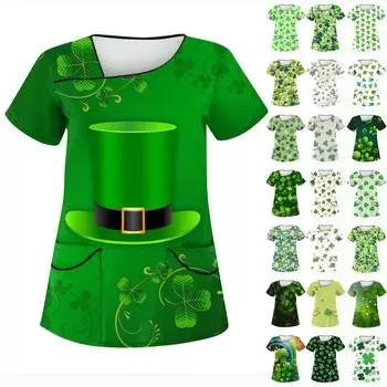 Женская ул.. Защитная рабочая одежда с наклонным воротником и двойными карманами ко Дню Святого Патрика L