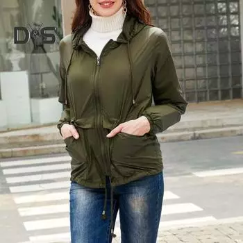 Женская уличная куртка-дождевик из сетки, тонкое свободное покройное повседневное пальто для кемпинга, пешего туризма, с капюшоном и подкладкой, водонепроницаемая ветровка с карманами S армия зеленый