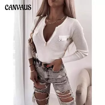 Женская уличная мода осень и зима трикотажная облегающая футболка с длинным рукавом на молнии XS розовый