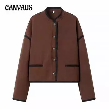 Женская уличная мода осень-зима свободная куртка с воротником-стойкой S кофейный