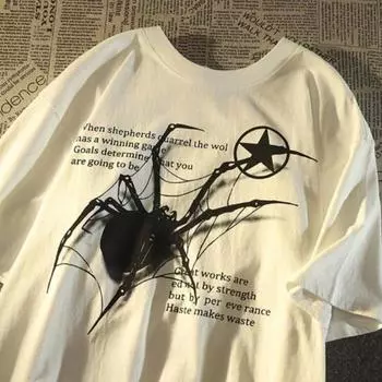 Женская уличная одежда Футболки с коротким рукавом с принтом паука Эстетические топы Новая футболка XS