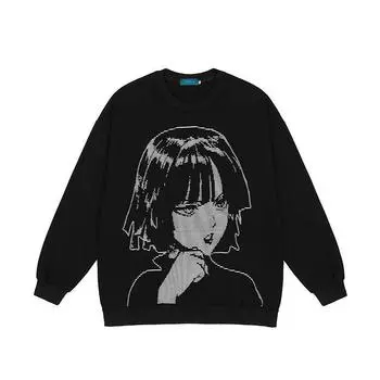 Женская уличная одежда в стиле хип-хоп, толстовка в стиле Харадзюку, ретро свитер для девочек в стиле японского аниме, пуловер на весну и осень M чёрный