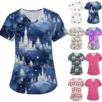 Женская униформа с принтом на Хэллоуин, рабочая форма с v-образным вырезом и карманом, защитная рабочая форма XL