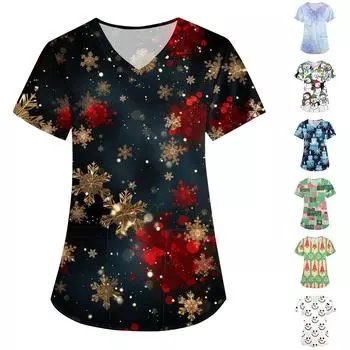 Женская униформа с принтом на Хэллоуин, рабочая форма с v-образным вырезом и карманом, защитная рабочая форма L синий