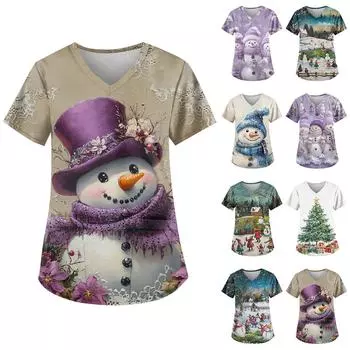 Женская униформа с принтом, рабочая форма с карманом и v-образным вырезом, защитная рабочая форма M