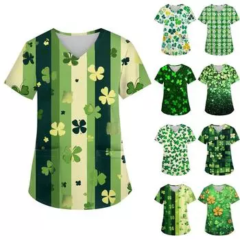 Женская униформа с принтом, рабочая форма с карманом и v-образным вырезом, защитная рабочая форма M