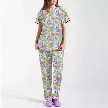 Женская униформа с принтом, рабочая униформа, защитная рабочая форма с карманом и v-образным вырезом L