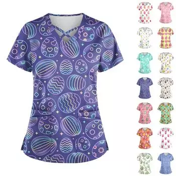 Женская униформа с принтом, рабочая униформа, защитная рабочая форма с карманом и v-образным вырезом XXXL армия зеленый