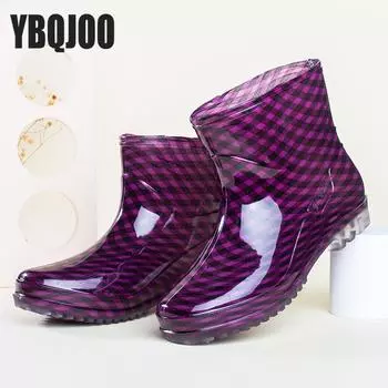 Женская универсальная дождевая обувь Черная Женская в горошек Водонепроницаемая Кухонная Рабочая Резиновая обувь Нескользящие Короткие Резиновые Сапоги Летняя обувь 36