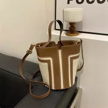 Женская универсальная маленькая сумка Женская сумка через плечо Сумка-ведро в стиле ретро коричневый