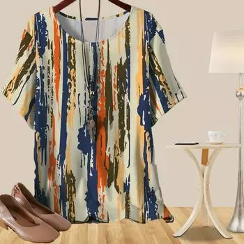 Женская универсальная повседневная свободная весенняя рубашка, женские топы с коротким рукавом и нерегулярным полосатым леопардовым принтом XS синий