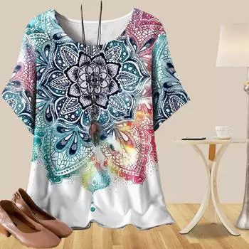 Женская универсальная повседневная свободная весенняя рубашка, женские топы с коротким рукавом и изысканным рисунком лотоса и мрамора XS синий