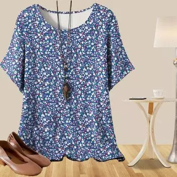 Женская универсальная повседневная свободная весенняя рубашка, женские топы с коротким рукавом и цветочным принтом в виде кроличьих ушей XS синий