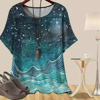 Женская универсальная повседневная свободная весенняя рубашка, женские топы с коротким рукавом Dreamy Starry Sky FeatherPrinted XS синий