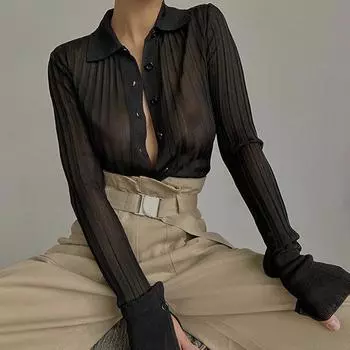 Женская универсальная рубашка на пуговицах с длинными рукавами в стиле вестерн S чёрный