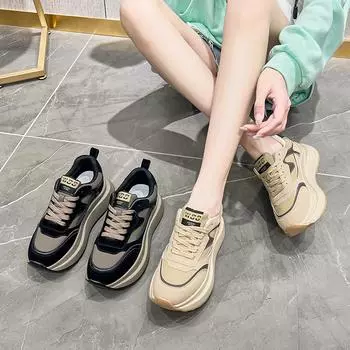 Женская универсальная старая обувь, кожаная женская обувь, новая весенняя повседневная спортивная обувь на толстой подошве, женская обувь 35