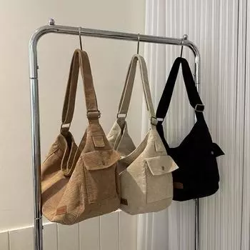 Женская универсальная сумка-мессенджер, большая вместительная ретро-сумка-шоппер, вельветовый регулируемый ремень, однотонная женская сумка для отдыха и свиданий бежевый