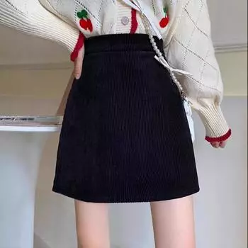 Женская универсальная вельветовая миди-юбка А-силуэта - Мода Осень/Зима 2024 XL [Recommended 119-130 lbs]