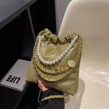 Женская усовершенствованная сумка с бриллиантами, универсальная сумка на плечо, нишевая сумка с цепочкой, женская модная текстурная сумка для покупок None темно-зеленого