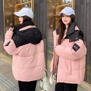 Женская утепленная хлопковая куртка соответствующего цвета, новинка 2023 года, зимняя новая свободная рабочая куртка, теплая хлопковая куртка M чёрный