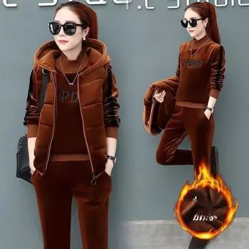 Женская утепленная куртка большого размера с подкладкой и утеплителем на весну и осень + повседневные узкие брюки + жилет с капюшоном, спортивный комплект из трех предметов XXS