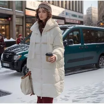 Женская утепленная парка с капюшоном, зимняя женская длинная хлопковая куртка выше колена с поясом для женщин S белый