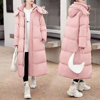 Женская утепленная свободная куртка средней длины до колена с капюшоном и застежкой-молнией на осень и зиму больших размеров 3XL