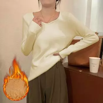 Женская утепленная зимняя кофта с флисовой подкладкой, длинный рукав, теплая трикотажная блузка для осени и зимы S