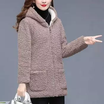 Женская утолщенная бархатная куртка, теплое пальто из искусственной овечьей шерсти с капюшоном, осенне-зимняя куртка на молнии с длинными рукавами M красный