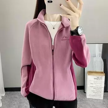 Женская утолщенная флисовая куртка для кемпинга, походов, осень-зима, теплый кардиган с воротником-стойкой, толстовка для путешествий и походов XS розовый