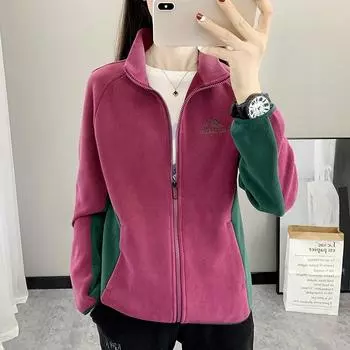 Женская утолщенная флисовая куртка для кемпинга, походов, осень-зима, теплый кардиган с воротником-стойкой, толстовка для путешествий и походов XS розовый