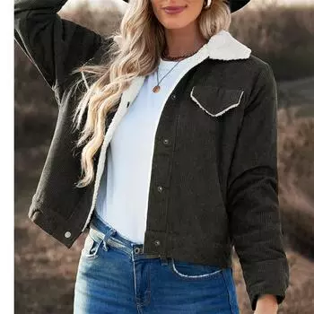 Женская утолщенная флисовая куртка с круглыми пуговицами из искусственного плюша с лацканами XXL зелёный