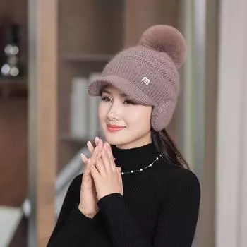 Женская утолщенная и бархатная вязаная шерстяная шапка с язычком утки зимние шапки бейсболка осенне-зимняя защитная кепка для ушей для сохранения тепла берет One size белый