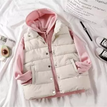 Женская утолщенная пуховая жилетка с воротником-стойкой, зимняя свободная тонкая повседневная модная короткая теплая хлопковая куртка S белый