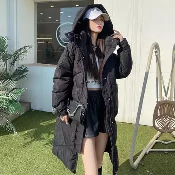 Женская утолщенная теплая парка на осень-зиму, женская повседневная однотонная свободная короткая куртка с большим карманом и капюшоном, верхняя одежда M чёрный