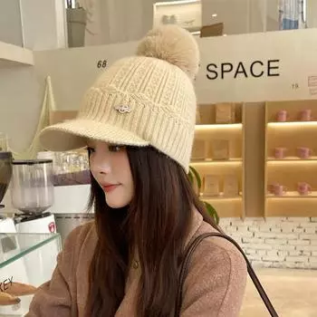 Женская утолщенная термовязаная шапка с язычком утки зимняя бейсбольная шапка для защиты ушей на осень и зиму для сохранения тепла берет One size белый