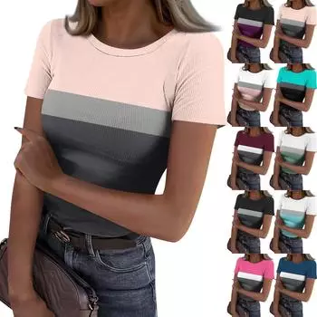 Женская узкая футболка, модный повседневный свитер с круглым вырезом и коротким рукавом L чёрный