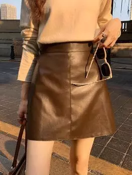 Женская узкая юбка из искусственной кожи с высокой талией — популярная коллекция осень/зима 2023 г. XXL
