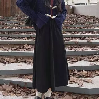 Женская узкая вельветовая юбка-миди в стиле ретро, эластичный пояс, выше колена, свободный крой, стиль весна/осень M чёрный