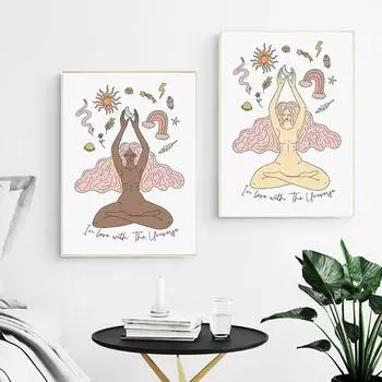 Женская Вселенная Любовь Плакат Пастель Радуга Звезды Солнце Луна Художественный Принт Женский Холст Картина Современная Настенная Картина Декор Спальни 21x30cm No Framed