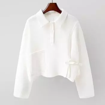 Женская вафельная толстовка, модный однотонный топ, повседневный короткий пуловер с длинными рукавами, тонкий срез S белый