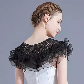 Женская вечерняя сетчатая накидка, кружевная шаль, искусственный воротник, накидки на плечи, рюши, ажурные платья, элегантная леди белый