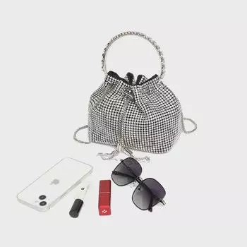 Женская вечерняя сумочка 2025: Новая модная цепочка с бриллиантами на плечо через плечо 19*11.5*13 серебряный