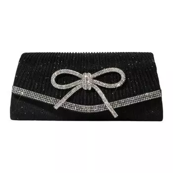 Женская вечерняя сумочка-клатч с бантом, сумочка с регулируемым ремешком, сумка-хобо, кошелек для свадебной вечеринки чёрный