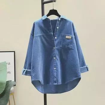 Женская вельветовая рубашка-кардиган с длинными рукавами Slim Fit - мода весна/осень 2024 г. Double Extra Large