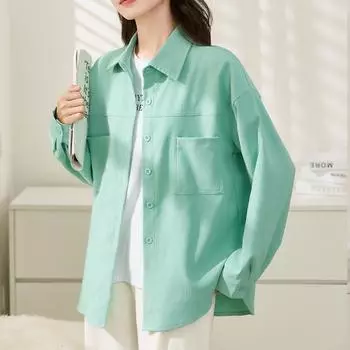 Женская вельветовая рубашка, пальто, осень/зима, корейская свободная повседневная верхняя одежда с длинными рукавами, рубашки, топ S белый