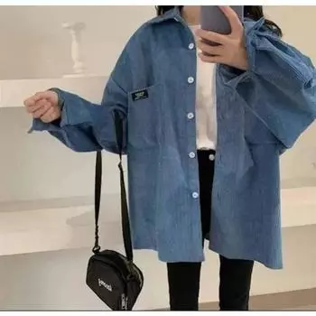 Женская вельветовая рубашка с длинным рукавом - осень 2024 г. в корейском и гонконгском ретро-стиле, свободный крой, тонкая куртка. S 35-42.5 kg розовый