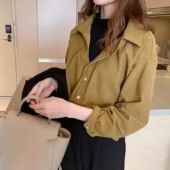 Женская вельветовая рубашка с лацканами, длинный рукав, однобортная рубашка, верх, низ, верх, многослойная одежда, рубашка в пригородном стиле S красный